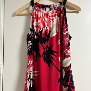 Tahari Red and Black Floral Halter style Blouse